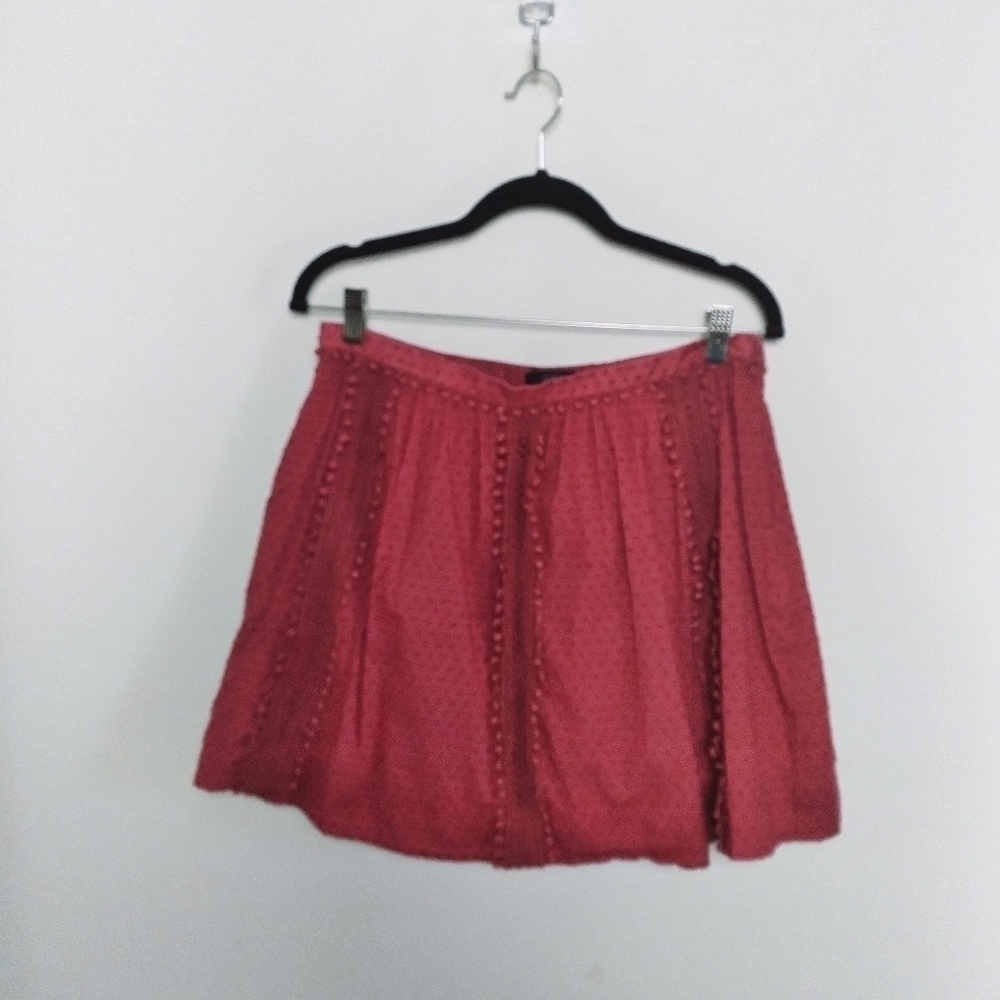 J. Crew Rusty Red Swiss Dot Pom Pom A Line Skirt Size 6